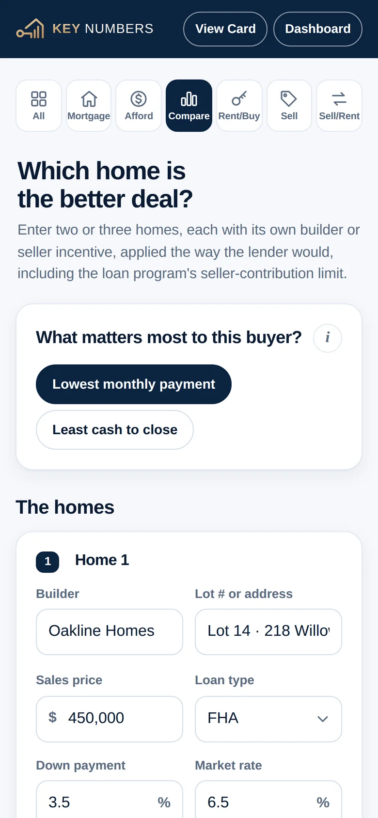 Compare homes and builder incentives